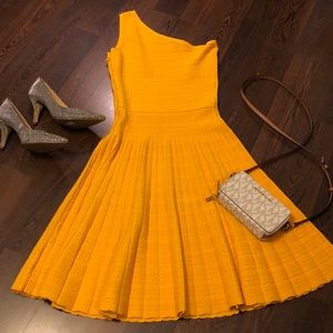 Michael Kors Mustard Asymetric One Shoulder Dress